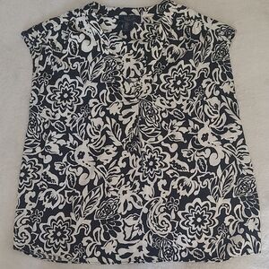 Rachel Roy Womens Floral Blouse Black White Sleeveless V Neck Lightweight Top S